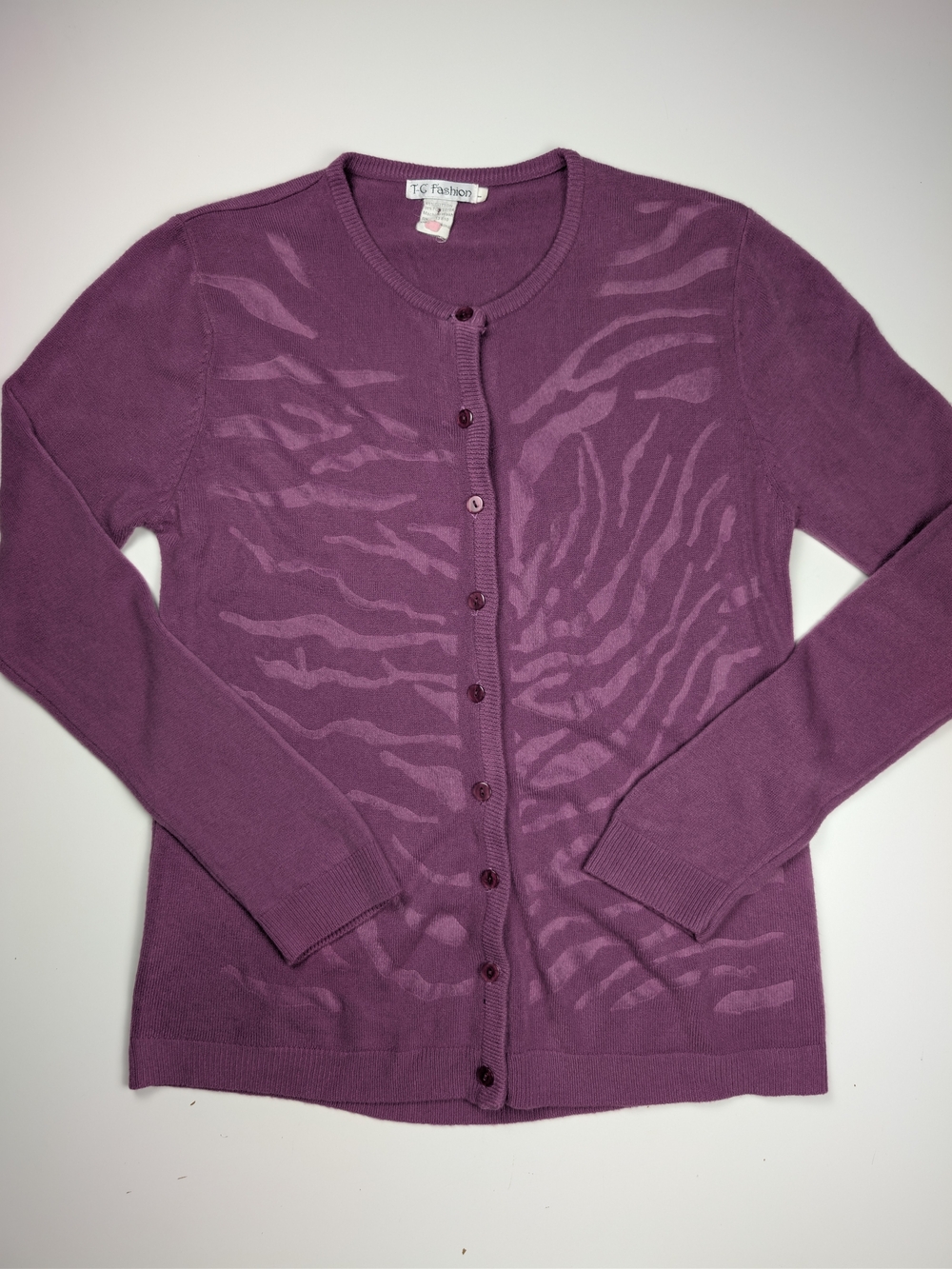 T-C Fashion Purple Zebra Animal Print Cardigan Sweater Womens L